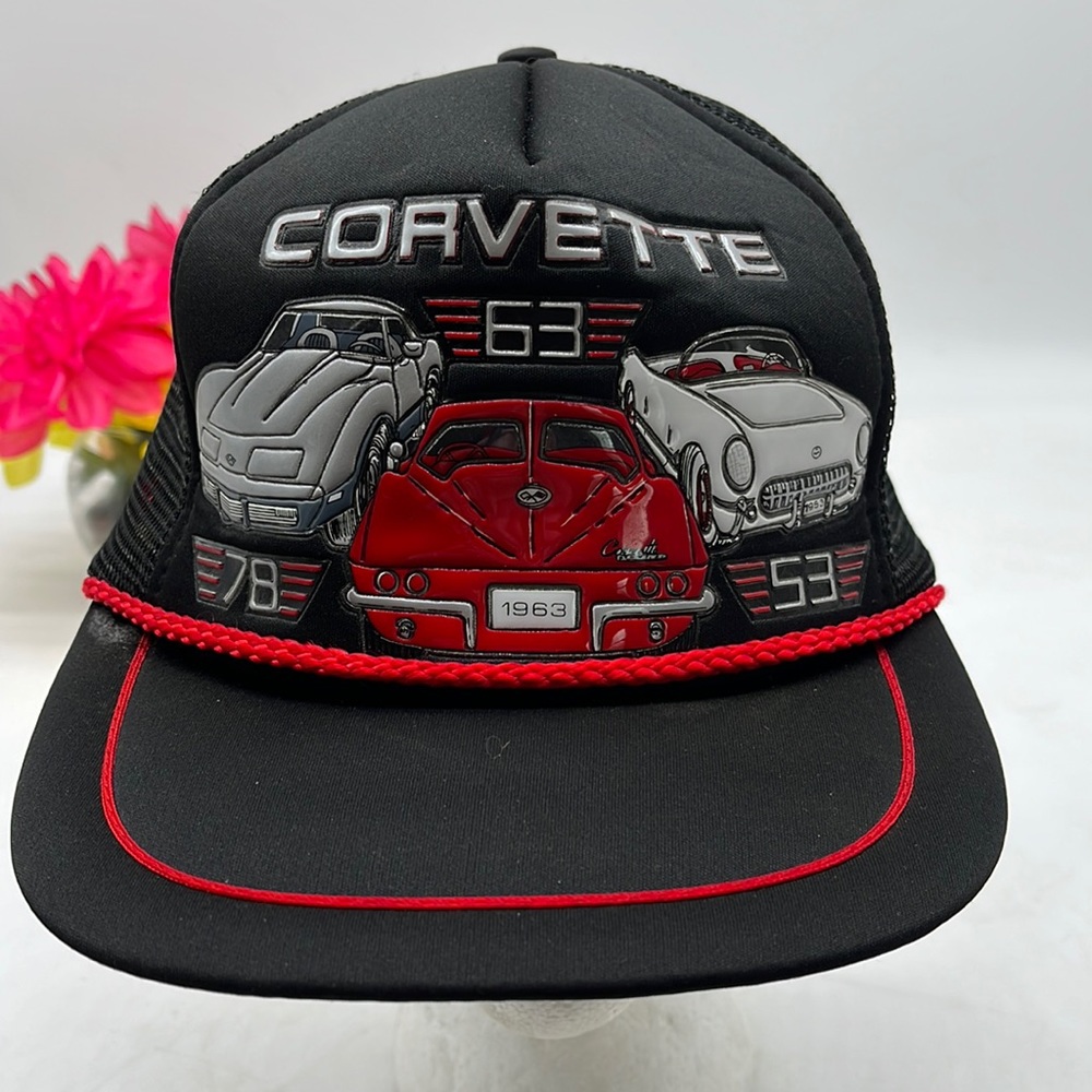 Corvette 53/63/78 Vintage Black Red Gray Hat Auto Graphics by Kandi Top  HT3311A